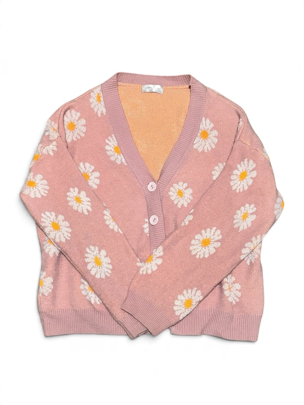 White Daisies on Pink Cardigan Size Medium
